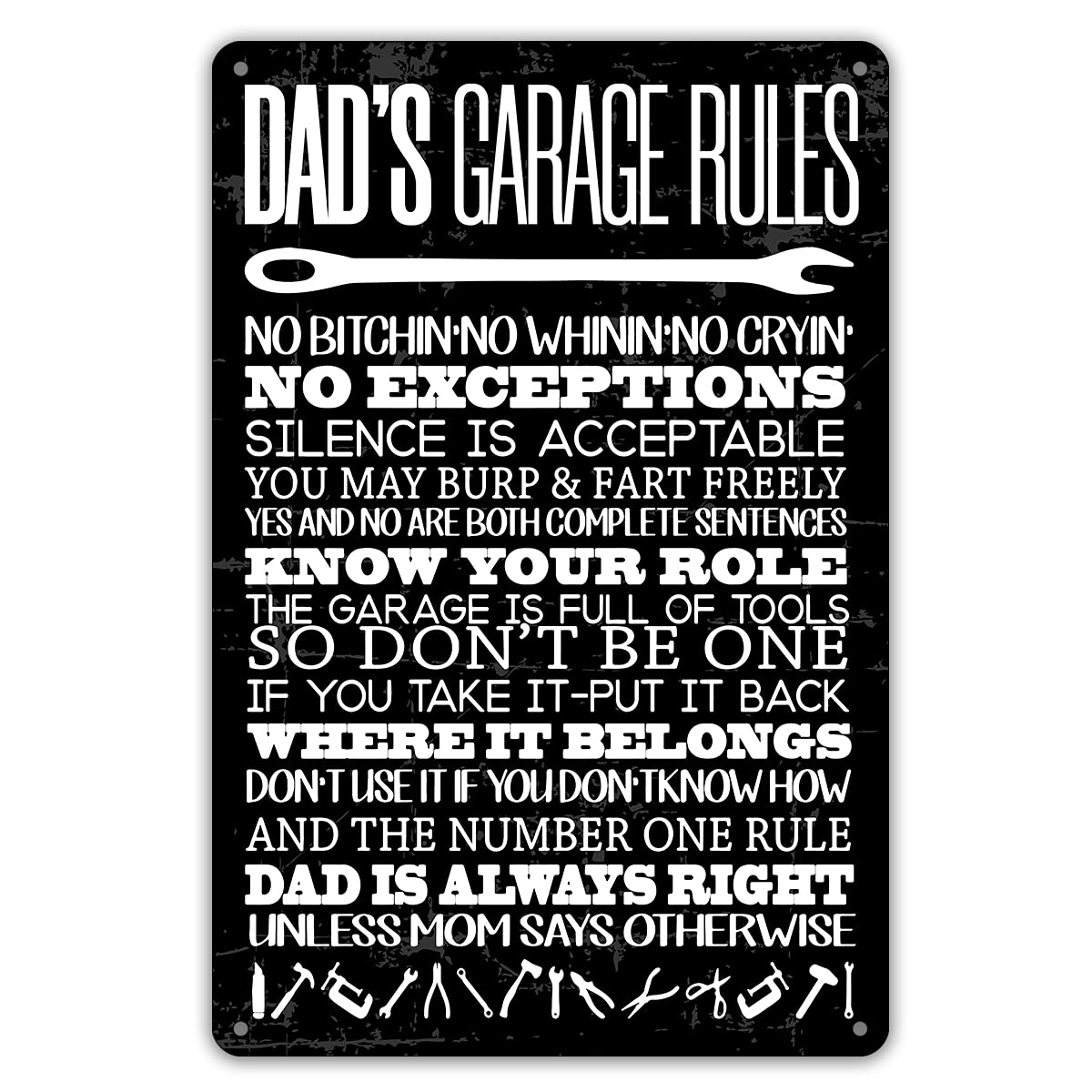 Home Decor Quotes - Funny Dad;s Garage Rules Metal Tin
