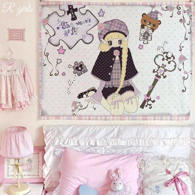 Home Decor Emoji - VIKAMA Soft Cute Cartoon Cat Tapestry