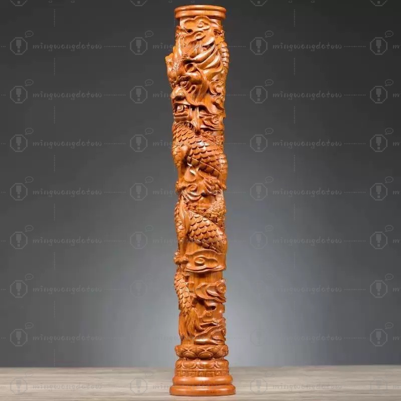 Rosewood Carved Dragon Pillar  - огляд і ціна Home Decor Statue