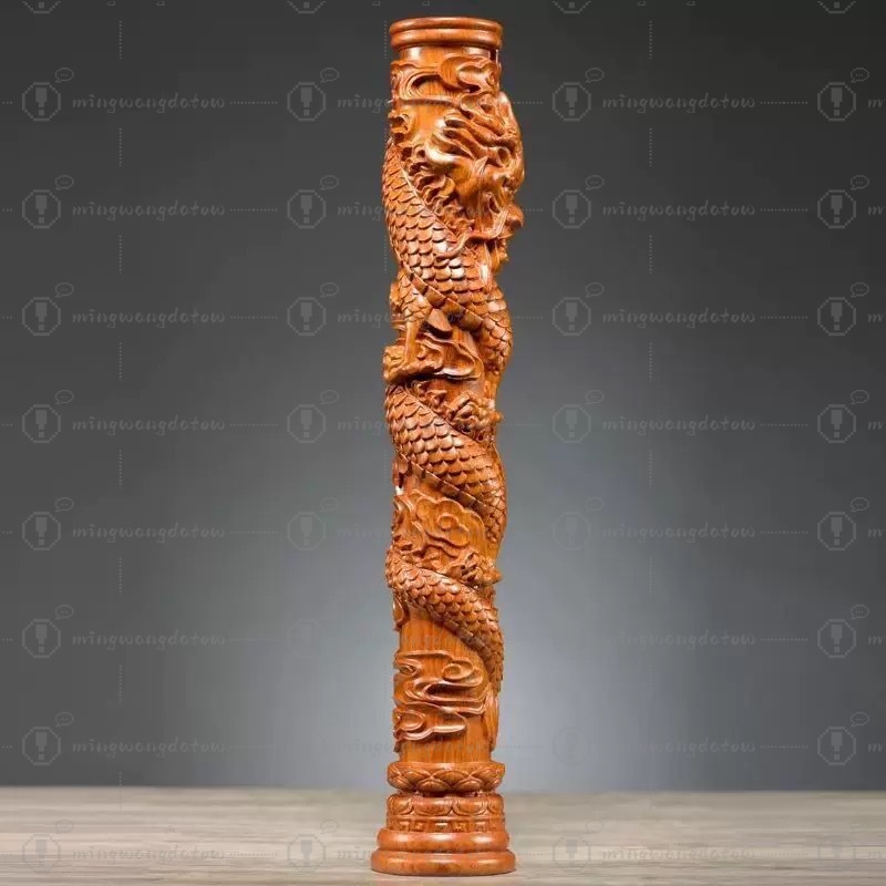 Rosewood Carved Dragon Pillar  - огляд і ціна Home Decor Statue