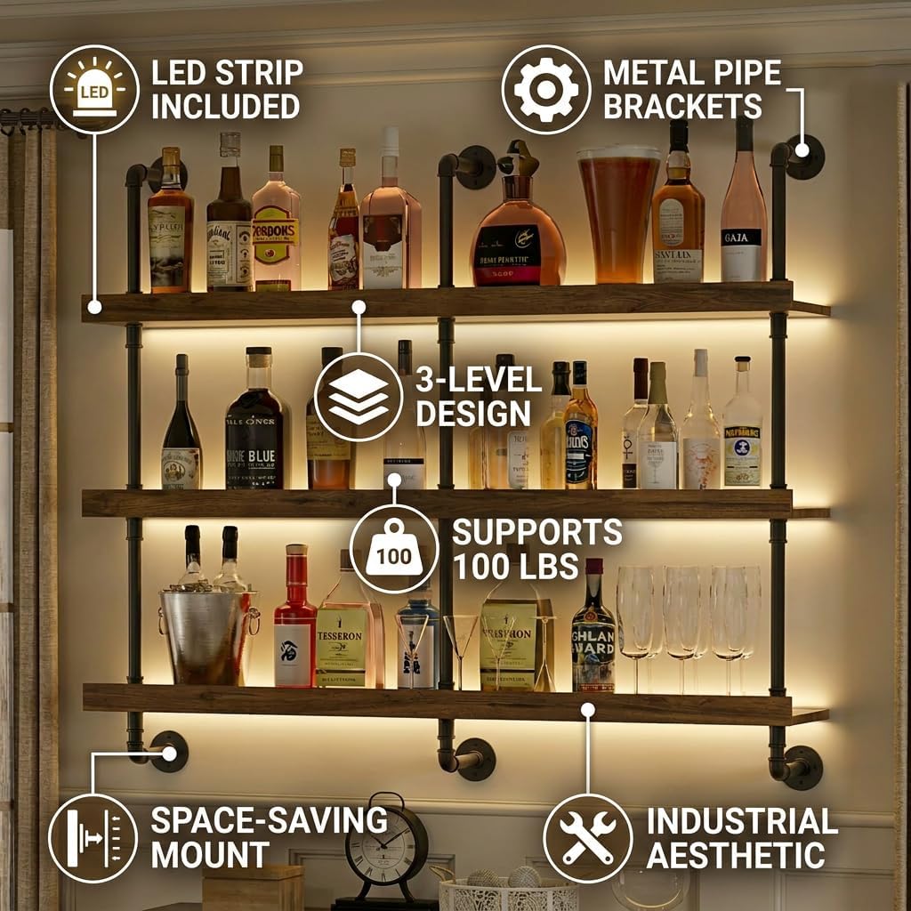 Wall Mounted Wine Rack With LE - огляд і ціна Floating Shelves
